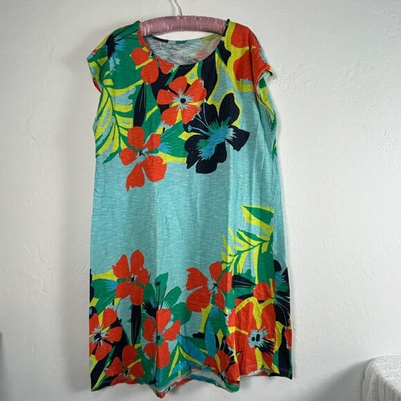 Soft Surrounding Womens Sz Large Multicolor Floral Crewneck Summer Shirt Dress - Picture 1 of 7